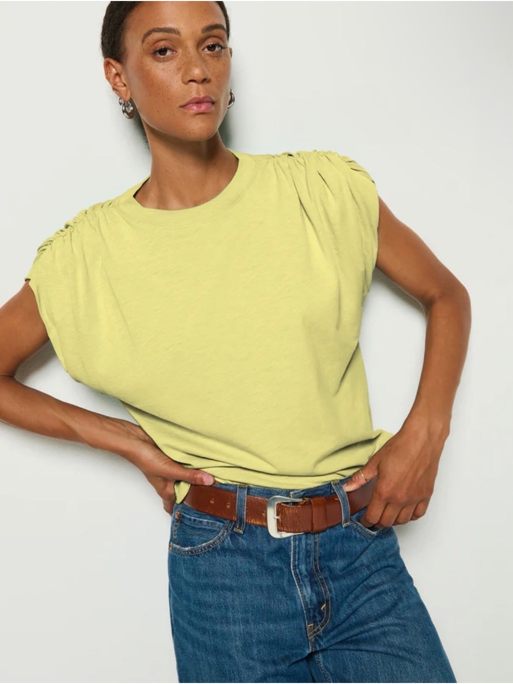 Nation LA Frankie Muscle Tee - Ruched Shoulders - Medium